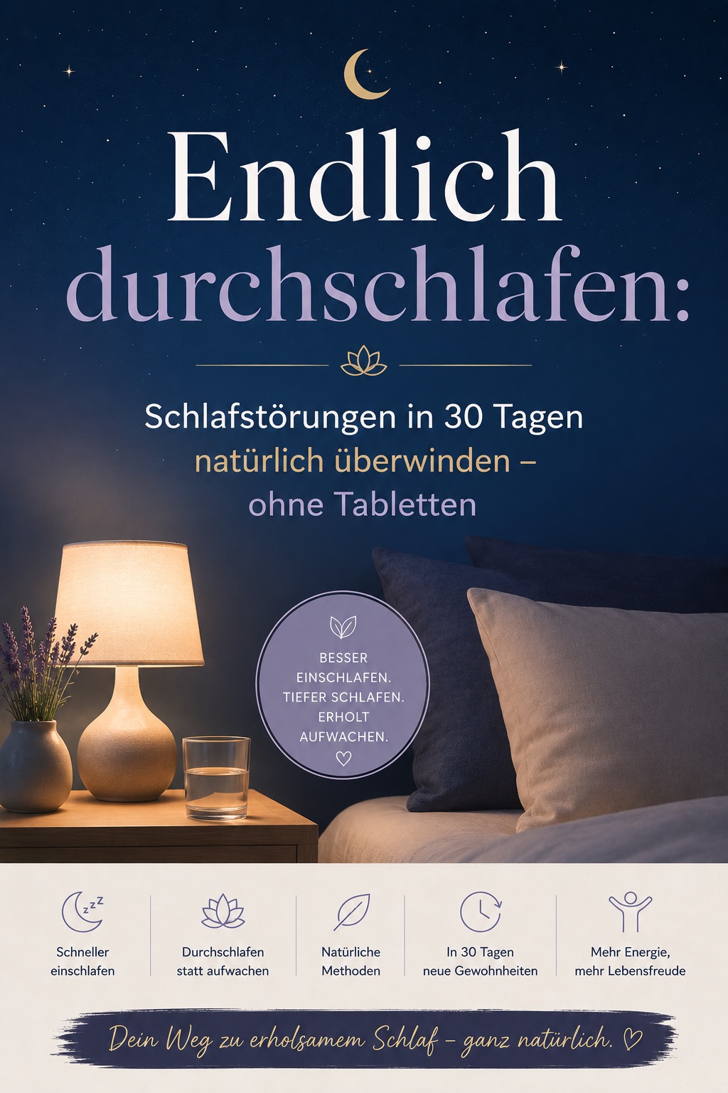 Buchcover: Endlich durchschlafen: Schlafstörungen in 30 Tagen natürlich überwinden – ohne Tabletten